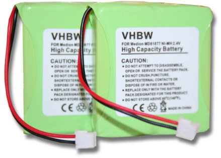 vhbw 2X NiMH Akku 600mAh (2.4V) kompatibel mit schnurlos Festnetz Telefon Medion Life S63088 Ersatz für 5M702BMX, GP0827, GPHP70-R05.