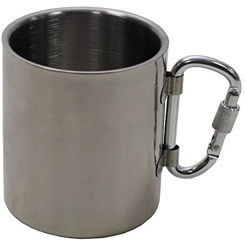 MFH Fox Outdoor Tasse en acier inoxydable avec mousqueton, double paroi, 300 ml, poignée pliable