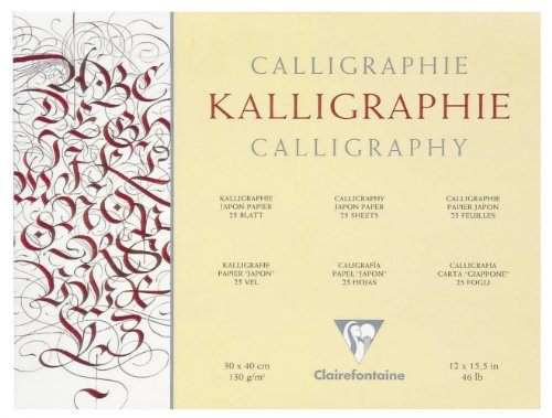 Clairefontaine 96439C Blocco collato Calligrafia - 25 Fogli di carta simil-Giapponese Avorio - 24x30 cm 130g - Ideale per Calligrafia con Pennino, Calamo e Pennello