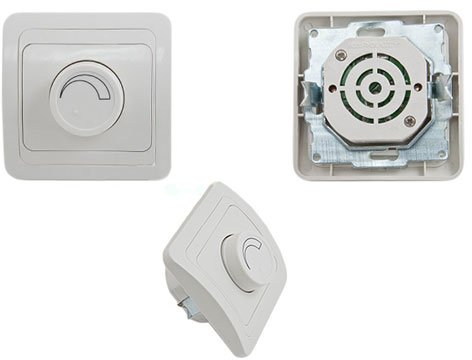 Variateur d'intensité 600 W HUKITECH avec interrupteur rotatif, bouton, blanc perle, ON-OFF