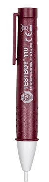 Testboy 110 berührungsloser Spannungstester ab 12 V AC mit optischer Anzeige (Voltdetektor, kapazitives Messverfahren, inkl. LED- Taschenlampe, CAT III 1000 V, ABS-Kunststoffgehäuse), Rot