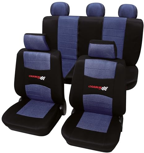 PETEX Auto Sitzbezüge Universal Komplett Set 11-teilig - Carbon blau, Eco Class mit SAB 1 Vario