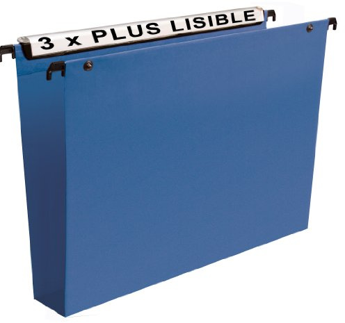 Esselte VGM VisioPlus PP - Dossiers Suspendus A4 Verticaux, Capacité 550 Feuilles, Fond 50 mm, Entraxe 330 mm, Porte-Étiquette XL Intégré, Lot de 10, Bleu, 623264