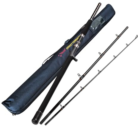 Portable Saltwater Offshore Heavy 3-Piece Travel Graphite Baitcasting Fishing Poles Casting Boat Jigging Trolling Conventional Rods with Rod Case Bag (6'/7'/8') (7' Heavy)