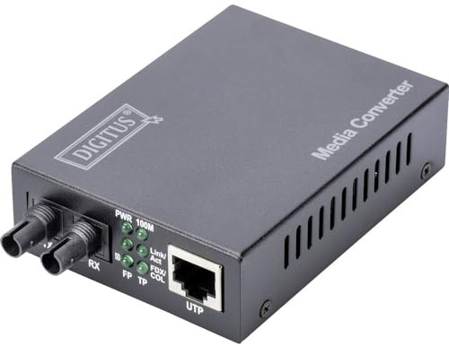 Digitus - Convertidor de medios | 1 Gbit/s – Gigabit Ethernet – Longitud de onda de 850 nm – Alcance de hasta 0,5 km – De cobre a fibra óptica – Negro