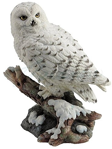 Snow Owl Perching on Branch Figurine