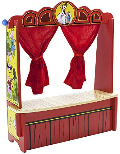 Imagination Generation Tabletop Puppet Theater for Kids — Wooden Nursery Rhyme Stage with Velvet Curtains, Screen-Free Pretend Play, Ages 3+
