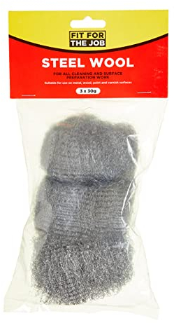 Fit For The Job 3-teil. Stahlwolle; versch. Qualitäten; Reinigen, Polieren, Oberfl.vorb.; Holz-, Metall-, Messing- und Kupferrohre, zum Entf. von Farbe, Lack, Rost, hält Mäuse und Nagetiere fern