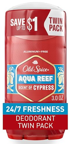 Old Spice Aluminum Free Deodorant for Men, 24/7 Odor Protection, 24/7 Freshness & Lasting Scent, Aqua Reef with Cypress Scent, 3.0 oz (Pack of 2)