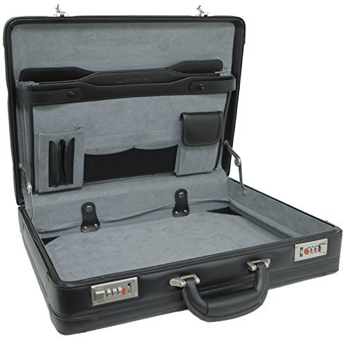 alpine swiss Mens Briefcase | Expandable Genuine Leather Attache Briefcase For Men | Dual Combination Lock Business Case