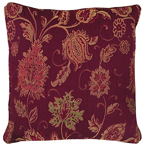 Paoletti Riva Zurich Cojín - Rojo Borgoña - Decorativo Floral Jacquard Diseño - Hilo Bordes - Reversible - 100% Poliéster - 45 X 45Cm (18 X 18 Pulgadas) - Diseñado En El Reino Unido