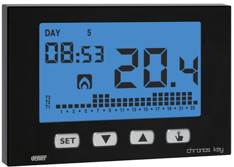 VEMER VE726600 Chronos Key - Thermostat d'ambiance pour Le Chauffage et la Climatisation, Programmation Hebdomadaire, Alimentation par Piles, Noir