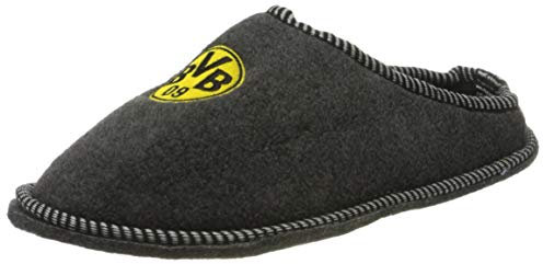 BVB Borussia Dortmund Filzpantoffel, grau, BVB Emblem auf Hausschuh
