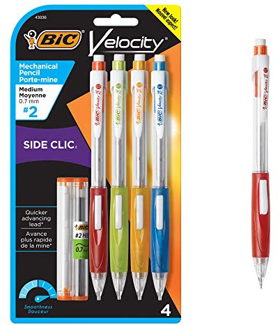 BIC Velocity Side Clic Mechanical Pencils, Medium Point, 4-Count, 0.7mm