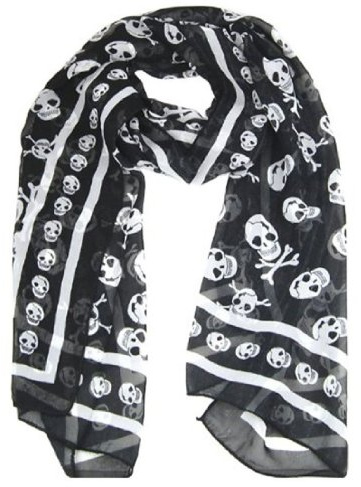 Fat-catz-copy-catz LightWeight Black Chiffon Skull & Cross Bone Ladies Scarf, Shawl Wrap