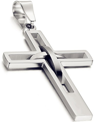Flongo Kreuz Kette Herren silber: Kreuzkette Männer Halskette Anhänger Edelstahl Kettenanhänger kruzifix jesus taufkette Schmuck massiv Ostern Weihnachten Geschenk für Jung Damen Frauen 54cm lang