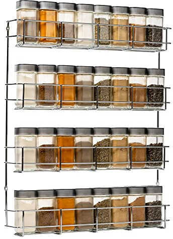 Coninx Copa Gewürzregal Schranktür 4-Etagen Chrom - Gewürz Organizer hängend - Wand Spice Rack für 4x8 Gewürzgläser - Hängender Gewürzständer - Gewürzregal Küchenschrank – Küchenregal 50x40.5x6cm