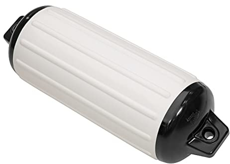 Taylor Made Super Gard Boat Fender, White (10.5 x 30) Double-Molded Ends, Ribbed Technology to Minimize Roll, Rubber Football Needle Inflation Valve, Marine-Grade Vinyl, 5/8 Eyelets - 950128