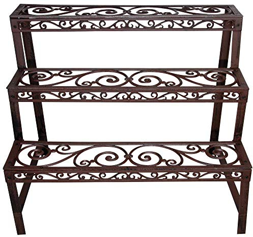 Esschert Design Balkon Pflanzentreppe, Blumenregal aus rötlichem Gusseisen, rechteckig, ca. 79 cm x 49 cm x 66 cm