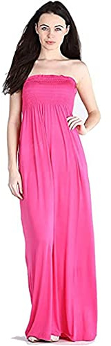 New Womens Plain Long Strapless Elasticated Shearing Ladies Bandeau Shirred Boob Tube Summer Maxi Dress