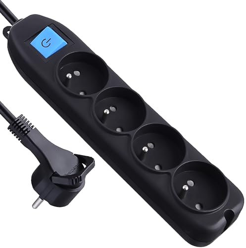 Electraline 32051 Bloc 4 prises avec interrupteur/fiche plate 1,5 m Noir