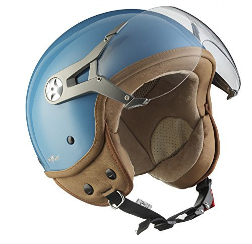 SOXON® SP-325 Mono „Crystal Blue“ · Jet-Helm · Motorrad-Helm Roller-Helm Scooter-Helm Moped Mofa-Helm Chopper Retro Vespa Vintage Pilot Biker · ECE 22.05 Visier Schnellverschluss Tasche M (57-58cm)