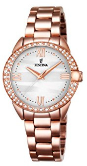 Festina Damen Armbanduhr Edelstahl 316L Rosa - Quarzwerk - Damenuhr - Gehärtetes Mineralglas - Wasserdicht bis 5 ATM F16920/1