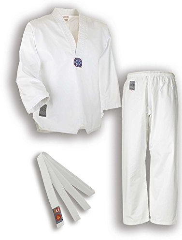 Ju-Sports Taekwondo Anzug Bonsai Weiß 150 I Dobok Taekwondo speziell für Kinder I Taekwondo Kimono inkl. weißem Gürtel I Hose mit Kickzwickel I 100% Baumwolle