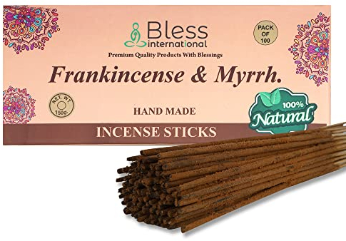 Räucherstäbchen, Weihrauch und Myrrhe, 100% ig natürlich, handgefertigt, Holz, 100 Stück