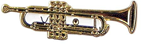 Broche en métal émaillé Motif trompette de jazz Doré