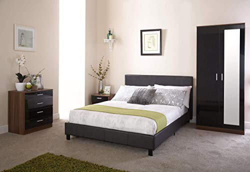 GFW Faux Leather Bed Frame With Padded Headboard H Stitch Design, Small Double, Black