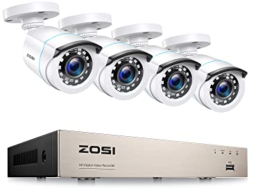 ZOSI H.265+ 8CH 5MP Lite DVR Enregistreur Vidéo Surveillance avec 4pcs 1980TVL Caméra de Surveillance Extérieure IP66, 24pcs LEDs IR Contrôle à Distance et Alerte Instantanée, sans Disque Dur