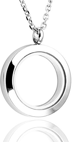 Zysta Schmuck Edelstah Glatt Floating Charms Sandstrahl Medaillon Locket Anh?nger Halskette Damen Herren Kette(Rund 30mm)