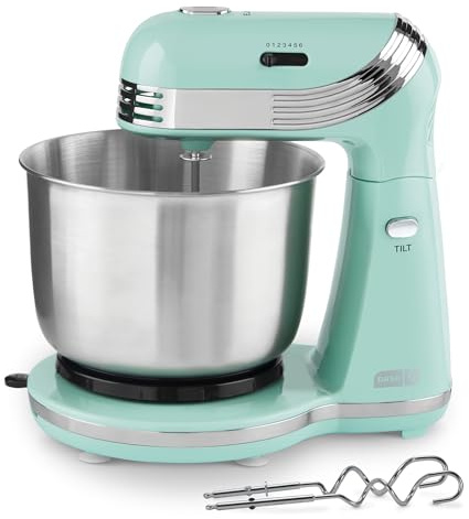Dash Everyday Stand Mixer - Compact Tilt-Head Stand Mixer for Everyday Recipes - 6-Speed Power with Stainless Steel Bowl - Aqua, 3-Quart