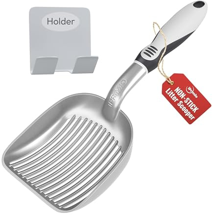iPrimio XL Cat Litter Sifter with Deep Shovel Patented Silver Poop Scooper with Solid Handle – Made up of Non Stick Plated, Solid Aluminum