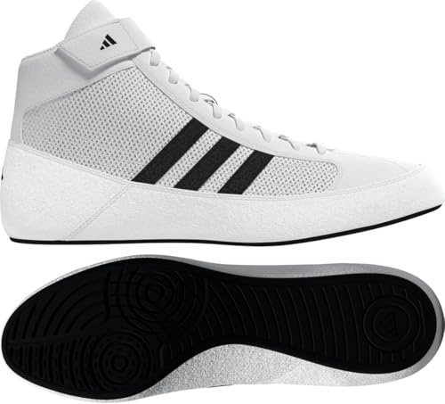 adidas Men's HVC Wrestling Shoes, Black/White/Iron Metallic, 7