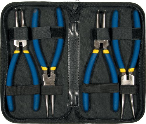 Sicherungszangen-Satz L225 mm L Seegeringzange Set mit 90° abgewinkelte und gerade Spitze Sprengringzangen für Außensicherungsringe und Innensicherungsringe 4-tlg.