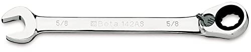 BETA - Chiave Combinata a Cricchetto Reversibile Cromata con Forchetta e Poligonale Piegata, Chiave Professionale per Serraggio Dadi e Bulloni Officina e Manutenzione Meccanica, 10 mm, 142K 10