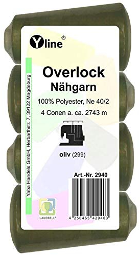 4 Stück Spulen Overlock - Nähgarn, oliv, a. 2743 m, NE 40/2, 100% Polyester, Nähfaden, Nähmaschinen Garn, (0,01 € / 10 m), 2940