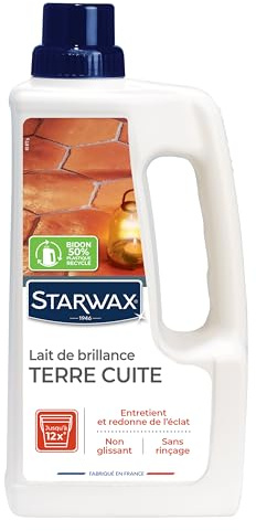 STARWAX - Lait de Brillance pour Tomettes et Terres Cuites - Protège et Fait Briller - Entretient et redonne l'éclat - Sans Rinçage - Non Glissant - Fabriqué en France - 1L - Jusqu'à 12 nettoyages