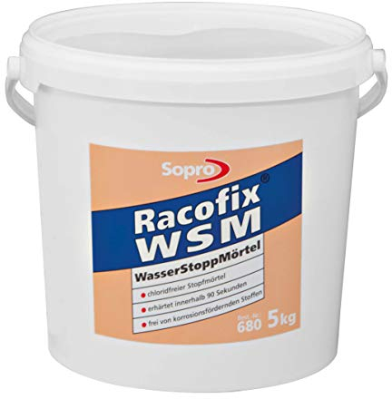 sopro racofix® WSM 680 – Parada de Agua Mortero | Cubo de 5 kg/| zementärer stopfmörtel para cerrar de agua antirrobos espacios
