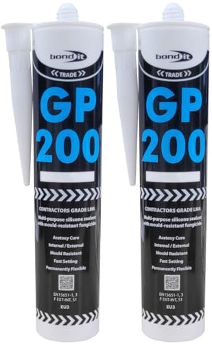 (Pack of 2) Black Silicone Sealant Bond it GP200 Mould Resistant Bathroom Glazing sealant