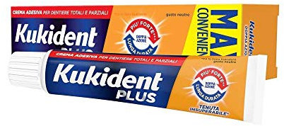Kukident Plus Doppia Azione Crema Adesiva Premium per Dentiera Gusto Neutro - 60 gr