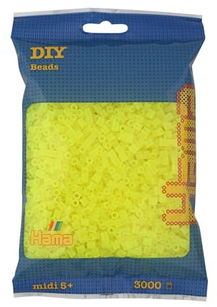 HAMA Bolsa de perlas | Aprox. 3000 cuentas midi fusibles para manualidades y mosaicos | Perlas de fusión para niños creativos 5+ | Juego de arte y decoración | neon yellow