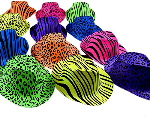 Novelty Place Partyhüte aus Kunststoff mit Neonfarben und Animal-Print für Kinder, Jugendliche und Erwachsene (12 Stück)