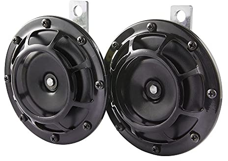 HELLA 3AG 003 399-081 Horn - B133 - 12V - 118dB(A) - Frequenzbereich: 375/500Hz - Starkton - Gehäusefarbe: schwarz - Flachsteckanschluss - Set - Menge: 2