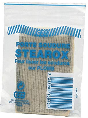 GEB STEAROX porte soudure. Feutre imprégné pour lissage des soudures type étain-plomb avant solidification, sans se brûler. A combiner avec le suif afin de se protéger de la chaleur.