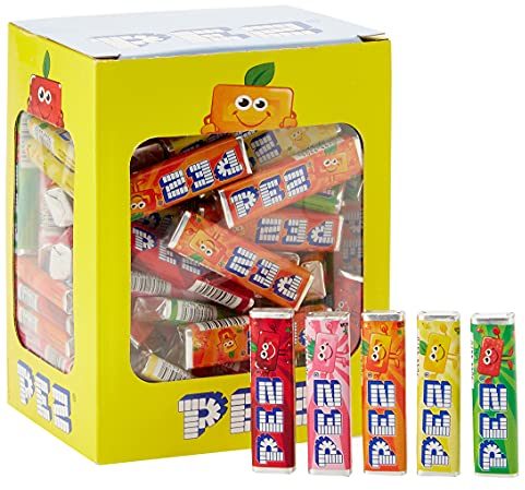 PEZ - Boîte de 100 Recharges de Bonbons Fruits - Vegan, Sans Colorants Artificiels, Gluten, OGM et Lactose - 5 Parfums - Format Idéal pour Anniversaires - 850g