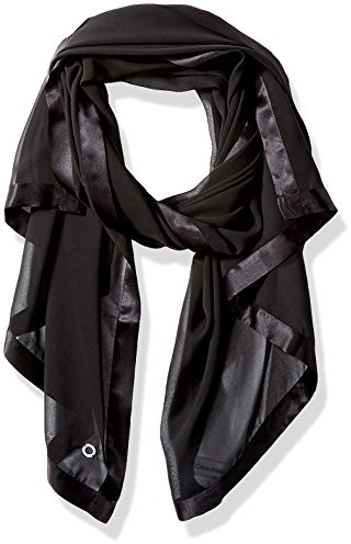 Calvin Klein Damen Chiffon Satinbordüre Modischer Schal, Tiefschwarz, Einheitsgröße