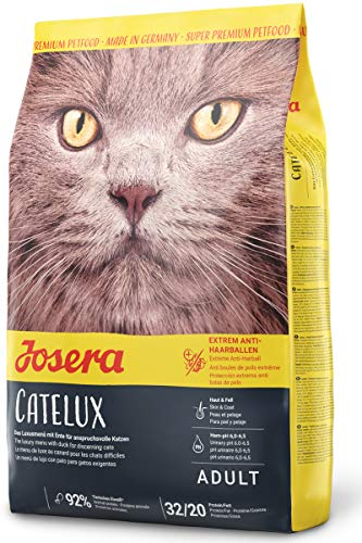JOSERA Catelux (1 x 2 kg) | Adult | Premium Trockenfutter für ausgewachsene anspruchsvolle Katzen | Ente & Kartoffel | weizenfrei | mit diätische Fasern gegen Haarballen | Katzenfutter | 1er Pack